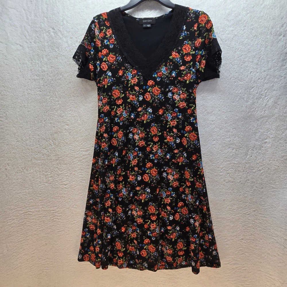 Karen Kane Floral Midi Dress Large Lace Coquette Victorian Twee USA Romantic